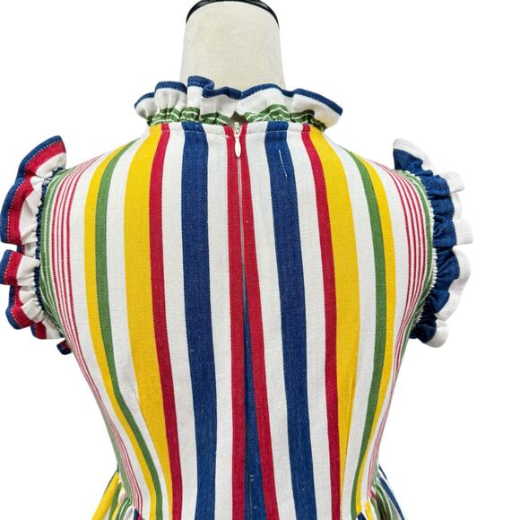 Studio 189 Technicolor Stripe Ruffle Trim Sleeveless Peplum Top Organic Cotton - Picture 10 of 16